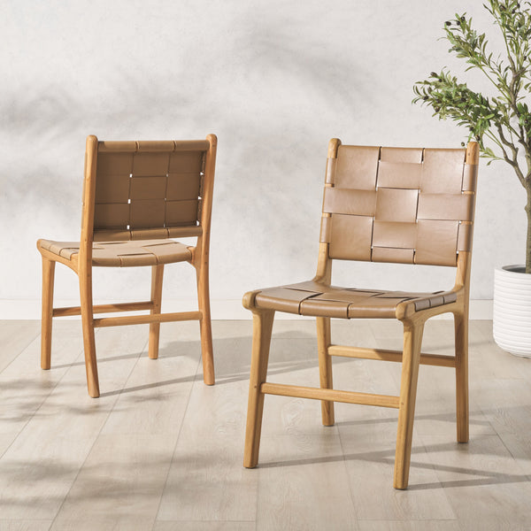 Safavieh Cassaphina Woven Leather Dining Chair – Elevate Your Space With Stylish Comfort And Timeless Elegance Brown ,Natural Wood ,Leather Sfv1611b-set2