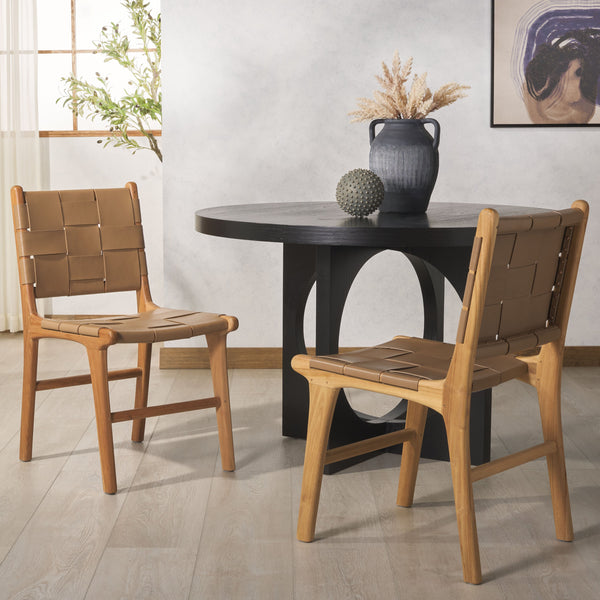 Safavieh Cassaphina Woven Leather Dining Chair – Elevate Your Space With Stylish Comfort And Timeless Elegance Brown ,Natural Wood ,Leather Sfv1611b-set2