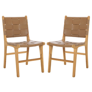 Safavieh Cassaphina Woven Leather Dining Chair – Elevate Your Space With Stylish Comfort And Timeless Elegance Brown ,Natural Wood ,Leather Sfv1611b-set2