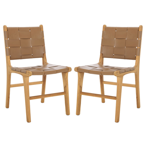 Safavieh Cassaphina Woven Leather Dining Chair – Elevate Your Space With Stylish Comfort And Timeless Elegance Brown ,Natural Wood ,Leather Sfv1611b-set2