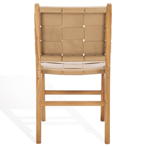 Safavieh Cassaphina Woven Leather Dining Chair – Elevate Your Space With Stylish Comfort And Timeless Elegance Tan ,Natural Wood ,Leather Sfv1611c-set2