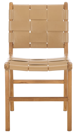Safavieh Cassaphina Woven Leather Dining Chair – Elevate Your Space With Stylish Comfort And Timeless Elegance Tan ,Natural Wood ,Leather Sfv1611c-set2