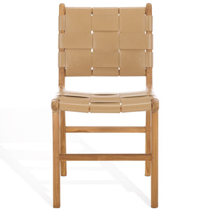 Safavieh Cassaphina Woven Leather Dining Chair – Elevate Your Space With Stylish Comfort And Timeless Elegance Tan ,Natural Wood ,Leather Sfv1611c-set2