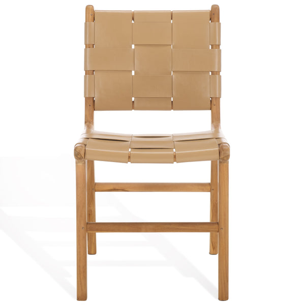 Safavieh Cassaphina Woven Leather Dining Chair – Elevate Your Space With Stylish Comfort And Timeless Elegance Tan ,Natural Wood ,Leather Sfv1611c-set2