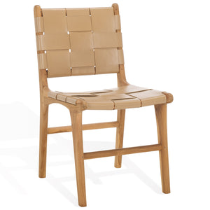 Safavieh Cassaphina Woven Leather Dining Chair – Elevate Your Space With Stylish Comfort And Timeless Elegance Tan ,Natural Wood ,Leather Sfv1611c-set2