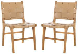 Safavieh Cassaphina Woven Leather Dining Chair – Elevate Your Space With Stylish Comfort And Timeless Elegance Tan ,Natural Wood ,Leather Sfv1611c-set2