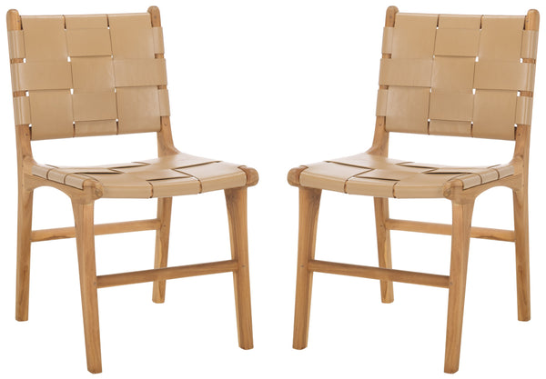 Safavieh Cassaphina Woven Leather Dining Chair – Elevate Your Space With Stylish Comfort And Timeless Elegance Tan ,Natural Wood ,Leather Sfv1611c-set2