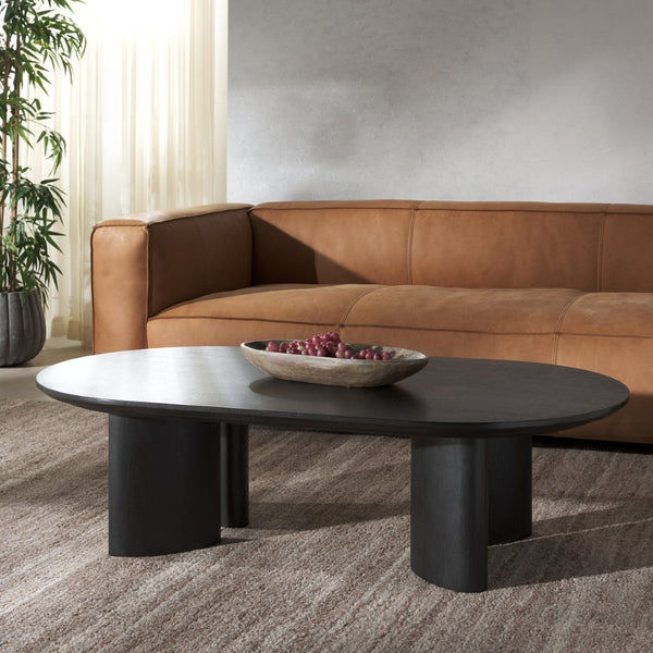 Safavieh BARNARD Oval Wood Coffee Table - Elegant Rubberwood Centerpiece for Modern Living Room Style Black SFV1701A