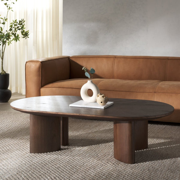 Safavieh BARNARD Oval Wood Coffee Table - Elegant Rubberwood Centerpiece for Modern Living Room Style Walnut SFV1701B