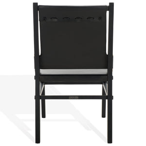 Safavieh Catriella Leather Dining Chair - Elegant Black Design With Mindi Wood & Brass Accents For Luxury Dining Black ,Black Wood ,Leather ,Brass Sfv1900a-set2