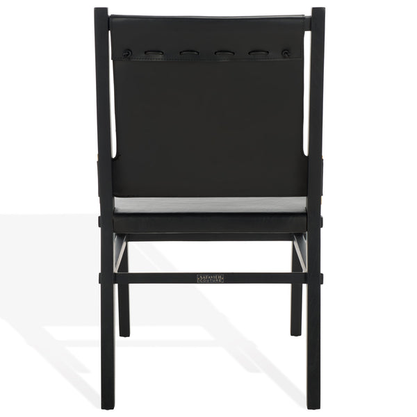 Safavieh Catriella Leather Dining Chair - Elegant Black Design With Mindi Wood & Brass Accents For Luxury Dining Black ,Black Wood ,Leather ,Brass Sfv1900a-set2