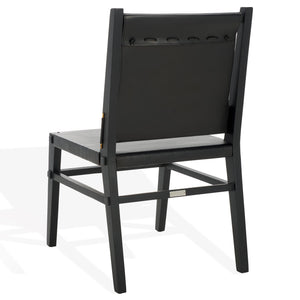 Safavieh Catriella Leather Dining Chair - Elegant Black Design With Mindi Wood & Brass Accents For Luxury Dining Black ,Black Wood ,Leather ,Brass Sfv1900a-set2