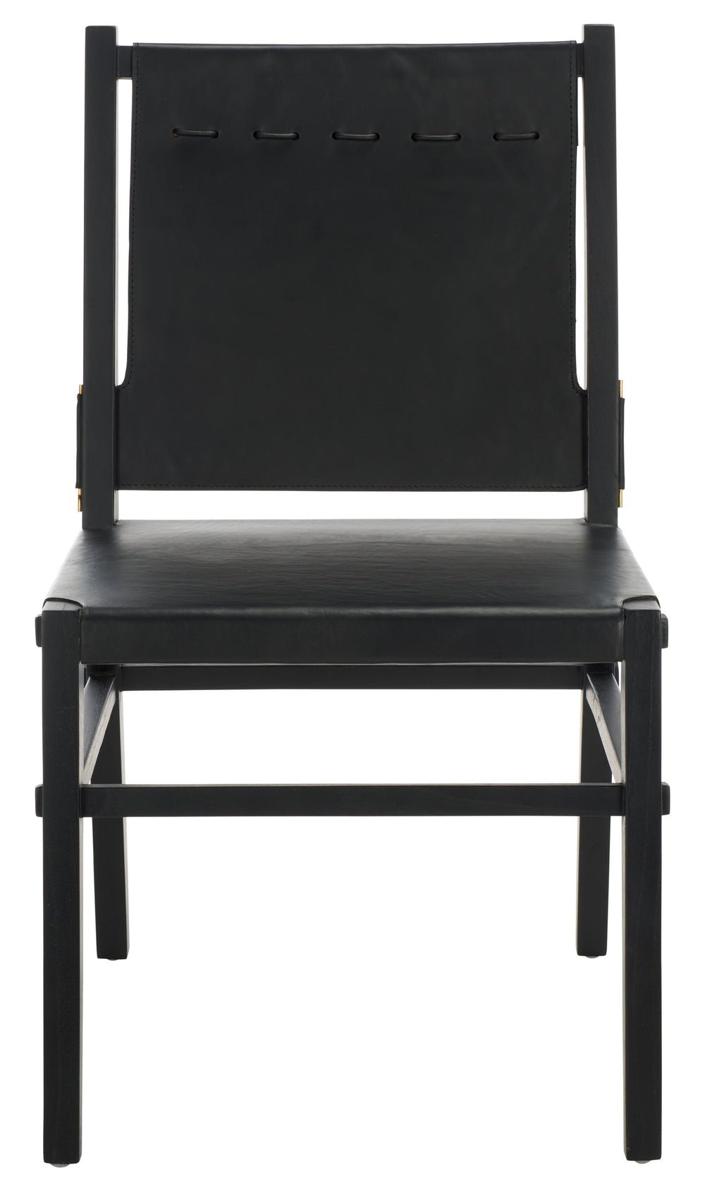 Safavieh Catriella Leather Dining Chair - Elegant Black Design With Mindi Wood & Brass Accents For Luxury Dining Black ,Black Wood ,Leather ,Brass Sfv1900a-set2