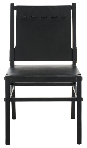 Safavieh Catriella Leather Dining Chair - Elegant Black Design With Mindi Wood & Brass Accents For Luxury Dining Black ,Black Wood ,Leather ,Brass Sfv1900a-set2