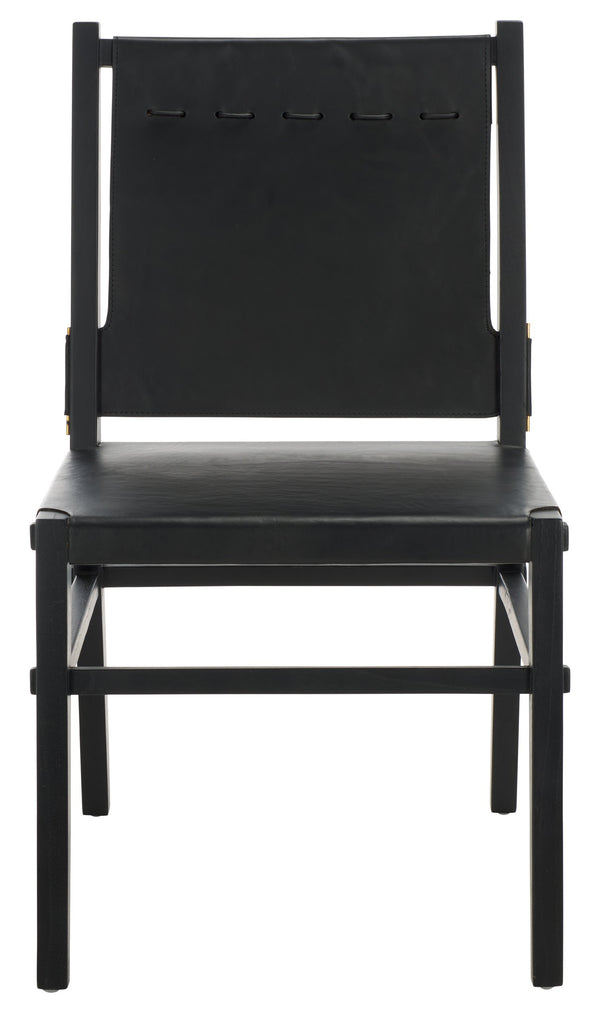 Safavieh Catriella Leather Dining Chair - Elegant Black Design With Mindi Wood & Brass Accents For Luxury Dining Black ,Black Wood ,Leather ,Brass Sfv1900a-set2