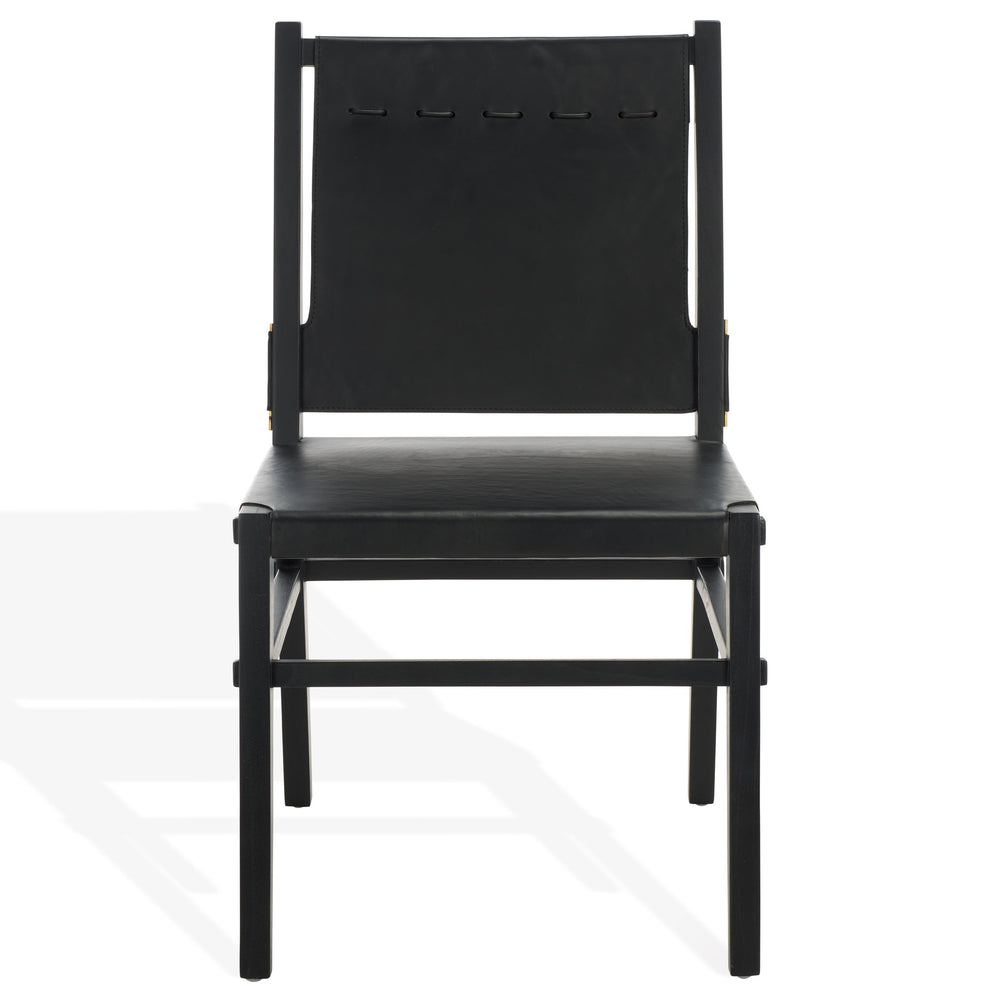 Safavieh Catriella Leather Dining Chair - Elegant Black Design With Mindi Wood & Brass Accents For Luxury Dining Black ,Black Wood ,Leather ,Brass Sfv1900a-set2