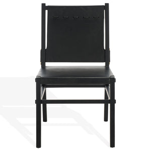 Safavieh Catriella Leather Dining Chair - Elegant Black Design With Mindi Wood & Brass Accents For Luxury Dining Black ,Black Wood ,Leather ,Brass Sfv1900a-set2
