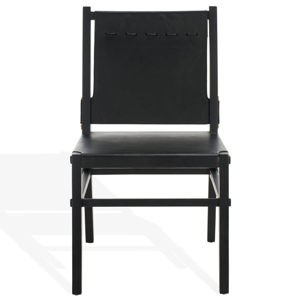 Safavieh Catriella Leather Dining Chair - Elegant Black Design With Mindi Wood & Brass Accents For Luxury Dining Black ,Black Wood ,Leather ,Brass Sfv1900a-set2
