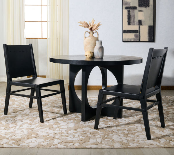 Safavieh Catriella Leather Dining Chair - Elegant Black Design With Mindi Wood & Brass Accents For Luxury Dining Black ,Black Wood ,Leather ,Brass Sfv1900a-set2