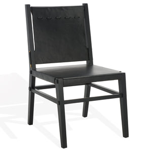 Safavieh Catriella Leather Dining Chair - Elegant Black Design With Mindi Wood & Brass Accents For Luxury Dining Black ,Black Wood ,Leather ,Brass Sfv1900a-set2