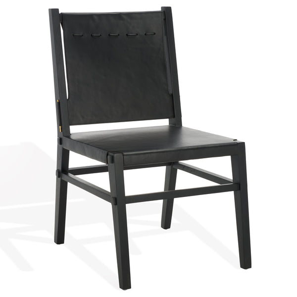 Safavieh Catriella Leather Dining Chair - Elegant Black Design With Mindi Wood & Brass Accents For Luxury Dining Black ,Black Wood ,Leather ,Brass Sfv1900a-set2