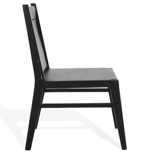 Safavieh Catriella Leather Dining Chair - Elegant Black Design With Mindi Wood & Brass Accents For Luxury Dining Black ,Black Wood ,Leather ,Brass Sfv1900a-set2