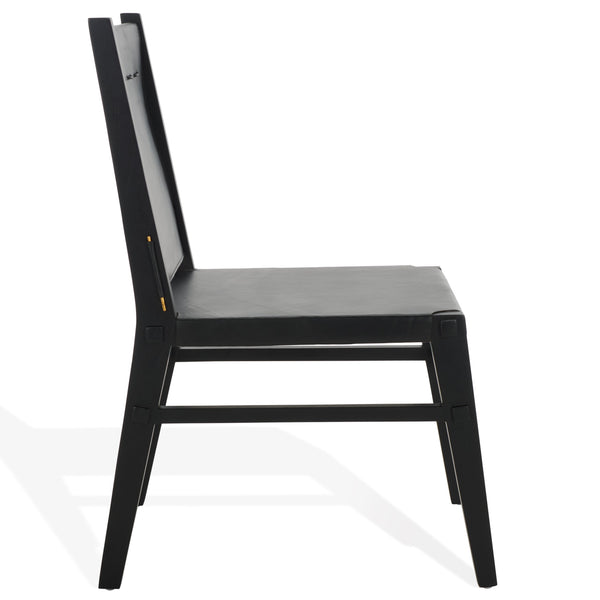 Safavieh Catriella Leather Dining Chair - Elegant Black Design With Mindi Wood & Brass Accents For Luxury Dining Black ,Black Wood ,Leather ,Brass Sfv1900a-set2