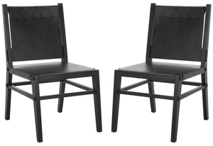 Safavieh Catriella Leather Dining Chair - Elegant Black Design With Mindi Wood & Brass Accents For Luxury Dining Black ,Black Wood ,Leather ,Brass Sfv1900a-set2