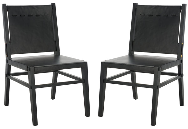 Safavieh Catriella Leather Dining Chair - Elegant Black Design With Mindi Wood & Brass Accents For Luxury Dining Black ,Black Wood ,Leather ,Brass Sfv1900a-set2