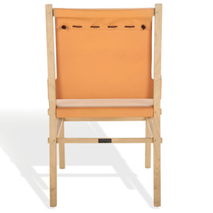 Safavieh Catriella Leather Dining Chair - Elegant Black Design With Mindi Wood & Brass Accents For Luxury Dining Tan ,Natural Wood ,Leather ,Brass Sfv1900d-set2