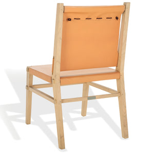 Safavieh Catriella Leather Dining Chair - Elegant Black Design With Mindi Wood & Brass Accents For Luxury Dining Tan ,Natural Wood ,Leather ,Brass Sfv1900d-set2