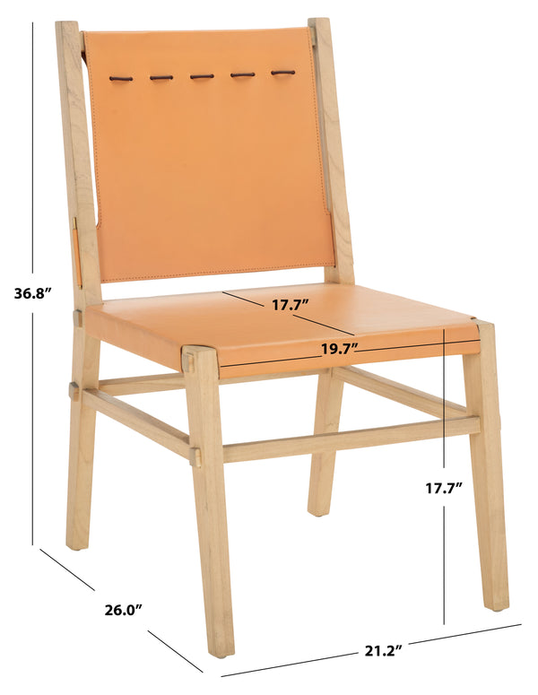 Safavieh Catriella Leather Dining Chair - Elegant Black Design With Mindi Wood & Brass Accents For Luxury Dining Tan ,Natural Wood ,Leather ,Brass Sfv1900d-set2