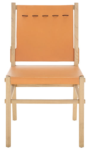 Safavieh Catriella Leather Dining Chair - Elegant Black Design With Mindi Wood & Brass Accents For Luxury Dining Tan ,Natural Wood ,Leather ,Brass Sfv1900d-set2