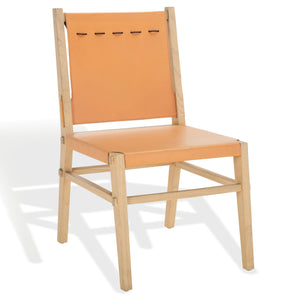 Safavieh Catriella Leather Dining Chair - Elegant Black Design With Mindi Wood & Brass Accents For Luxury Dining Tan ,Natural Wood ,Leather ,Brass Sfv1900d-set2