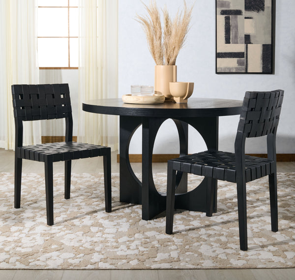 Safavieh Bette Woven Leather Dining Chair - Elevate Your Dining Experience With Luxurious Comfort & Style Black ,Black Wood ,Leather Sfv1902a-set2