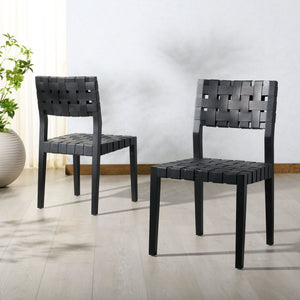 Safavieh Bette Woven Leather Dining Chair - Elevate Your Dining Experience With Luxurious Comfort & Style Black ,Black Wood ,Leather Sfv1902a-set2