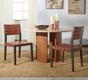 Safavieh Bette Woven Leather Dining Chair - Elevate Your Dining Experience With Luxurious Comfort & Style Brown ,Walnut Wood ,Leather Sfv1902b-set2