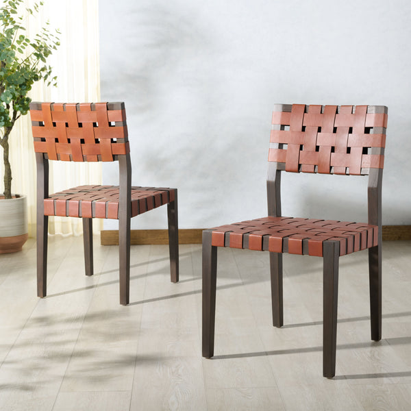Safavieh Bette Woven Leather Dining Chair - Elevate Your Dining Experience With Luxurious Comfort & Style Brown ,Walnut Wood ,Leather Sfv1902b-set2