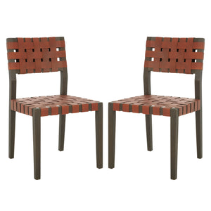 Safavieh Bette Woven Leather Dining Chair - Elevate Your Dining Experience With Luxurious Comfort & Style Brown ,Walnut Wood ,Leather Sfv1902b-set2