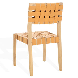 Safavieh Bette Woven Leather Dining Chair - Elevate Your Dining Experience With Luxurious Comfort & Style Tan ,Natural Wood ,Leather Sfv1902d-set2
