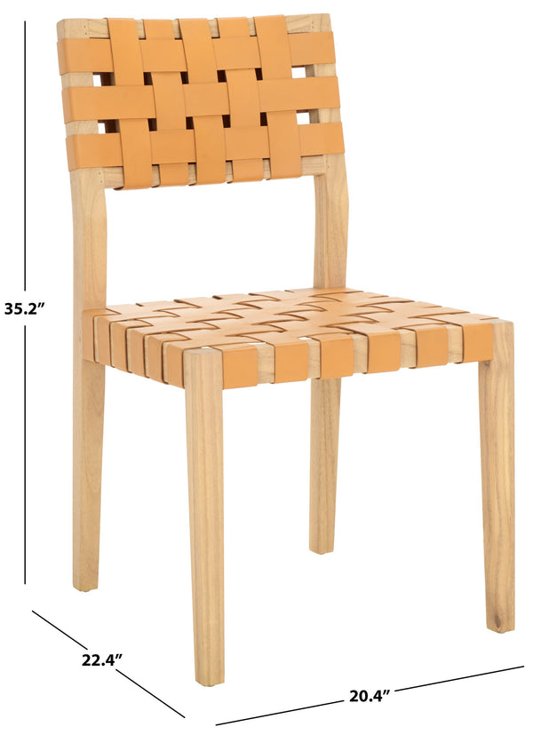 Safavieh Bette Woven Leather Dining Chair - Elevate Your Dining Experience With Luxurious Comfort & Style Tan ,Natural Wood ,Leather Sfv1902d-set2