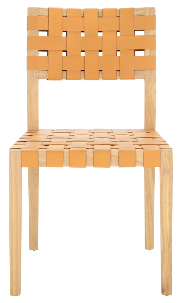 Safavieh Bette Woven Leather Dining Chair - Elevate Your Dining Experience With Luxurious Comfort & Style Tan ,Natural Wood ,Leather Sfv1902d-set2