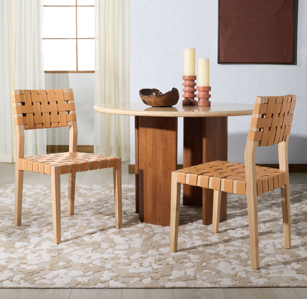 Safavieh Bette Woven Leather Dining Chair - Elevate Your Dining Experience With Luxurious Comfort & Style Tan ,Natural Wood ,Leather Sfv1902d-set2