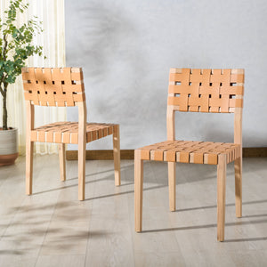 Safavieh Bette Woven Leather Dining Chair - Elevate Your Dining Experience With Luxurious Comfort & Style Tan ,Natural Wood ,Leather Sfv1902d-set2
