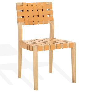Safavieh Bette Woven Leather Dining Chair - Elevate Your Dining Experience With Luxurious Comfort & Style Tan ,Natural Wood ,Leather Sfv1902d-set2