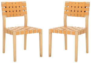 Safavieh Bette Woven Leather Dining Chair - Elevate Your Dining Experience With Luxurious Comfort & Style Tan ,Natural Wood ,Leather Sfv1902d-set2