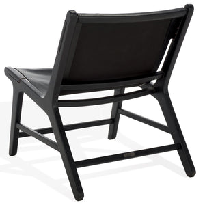 Safavieh Alanarose Leather Accent Chair - Luxurious Teak Wood Frame, Elegant Design For Modern Living Spaces Black ,Black Wood ,Leather Sfv1903a