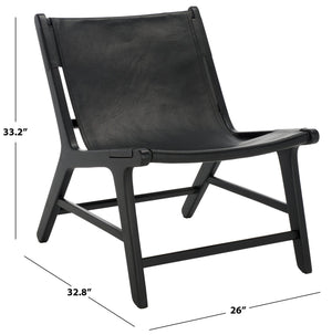 Safavieh Alanarose Leather Accent Chair - Luxurious Teak Wood Frame, Elegant Design For Modern Living Spaces Black ,Black Wood ,Leather Sfv1903a