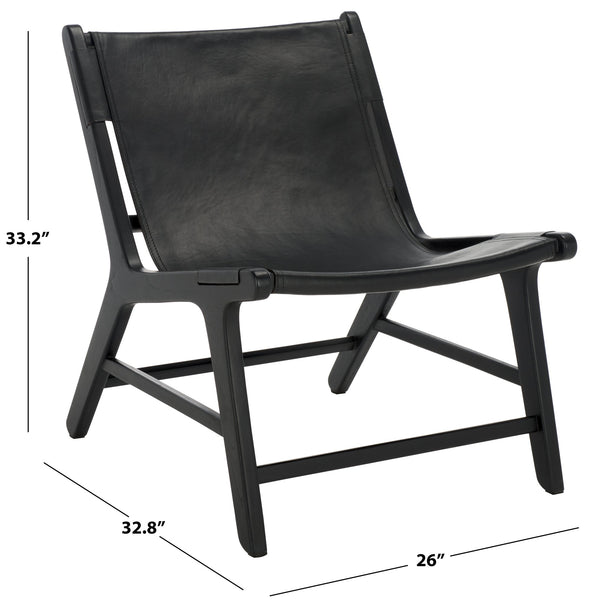 Safavieh Alanarose Leather Accent Chair - Luxurious Teak Wood Frame, Elegant Design For Modern Living Spaces Black ,Black Wood ,Leather Sfv1903a