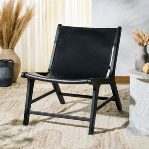 Safavieh Alanarose Leather Accent Chair - Luxurious Teak Wood Frame, Elegant Design For Modern Living Spaces Black ,Black Wood ,Leather Sfv1903a